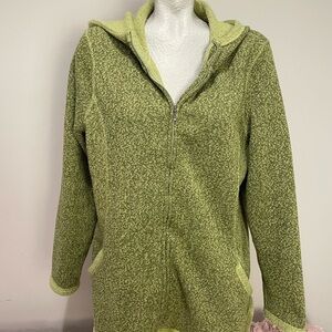 J Jill/Pure Jill Heathered Green zip up hoodie fleece jacket, size L